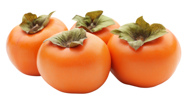 Persimmon fruits are sweet, vibrant orange berries with a smooth, honey-like flavor and a soft, jelly-like texture when fully ripe isolated on white background or transparent png