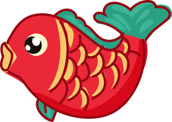 Goldfish with tail colorful Chinese New Year doodle vector illustration