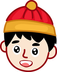 Boy in traditional Chinese clothes colorful Chinese New Year doodle vector illustration