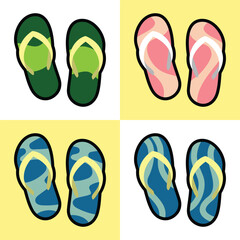A set of unique pairs of colorful flip-flops, perfect for summer vibes and carefree days	