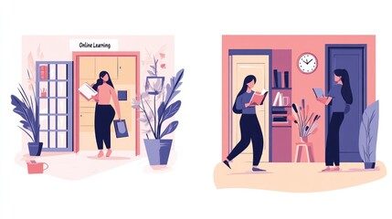 Online and In-Person Learning Scenes