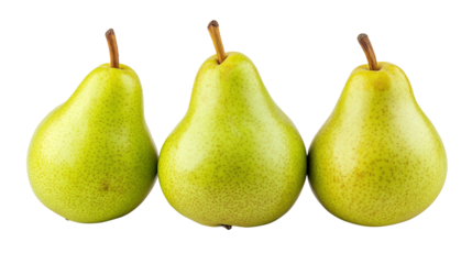 Pear fruits have a distinctive teardrop shape, with a rounded bottom that tapers towards the top isolated on white background or transparent png