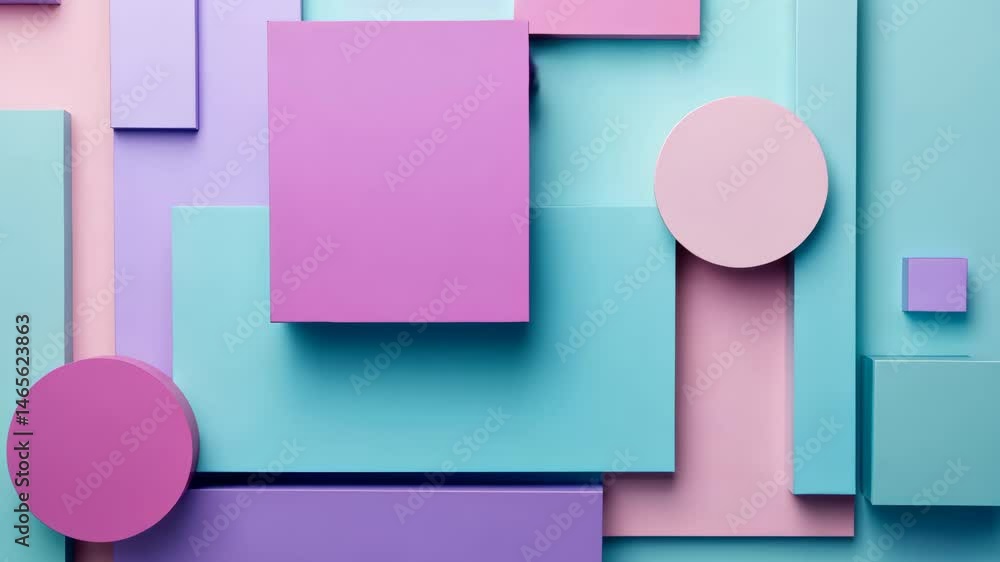 Poster 3d blocks of different shapes and sizes interlock to create a wall. purple and turquoise tech wallpa