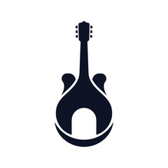 Logo design of a minimalist guitar, symbolizing music, creativity, and simplicity, often with clean lines and subtle details to emphasize elegance and harmony.


