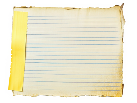Lined paper with tape old page torn edge isolated on transparent background - Powered by Adobe
