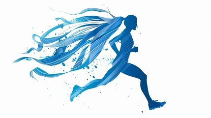 Fototapeta premium Running woman in blue silhouette icon Global Running Day