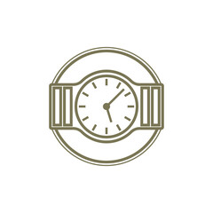 Logo design of a watch inside a circle, symbolizing time, precision, and elegance, often with clean, modern lines and a timeless design.

