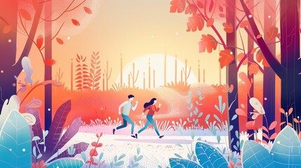 World Health Day joggers in park healthcare banner