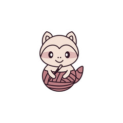 Logo design of a knitting mascot, symbolizing craftsmanship, creativity, and warmth, often featuring fun, playful elements with a cozy, inviting style.

