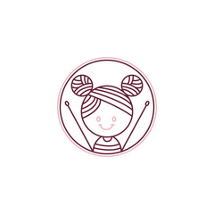 Logo design of a knitting mascot, symbolizing craftsmanship, creativity, and warmth, often featuring fun, playful elements with a cozy, inviting style.

