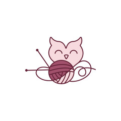 Logo design of a knitting mascot, symbolizing craftsmanship, creativity, and warmth, often featuring fun, playful elements with a cozy, inviting style.

