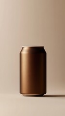 Elegant metallic beverage can with smooth surface and minimalistic design placed on neutral background, showcasing modern packaging and stylish product presentation