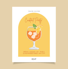 Summer cocktail party, event invitation card. Alcoholic drink menu. Cartoon flat style illustration