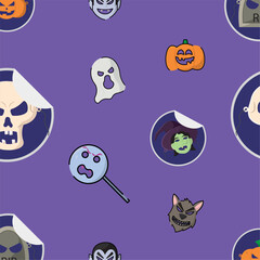 Halloween monster sticker pattern Vector