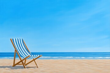 Beach chair on the sand with ocean view for relaxation and vacation ads, travel blogs, and summer promotions.