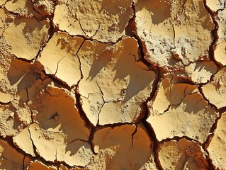 Naklejka premium Detailed view of cracked, sun-baked earth.