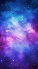 Fototapeta premium Cosmic Dreamscape: Blue, Purple Nebula Watercolor Art