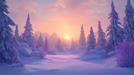 A snowy landscape at sunrise, with trees covered in snow. [Industrial Fairytales] | Sooty Legends | grimy elf. Illustration