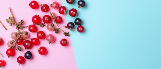Colorful berries arranged on a two tone background