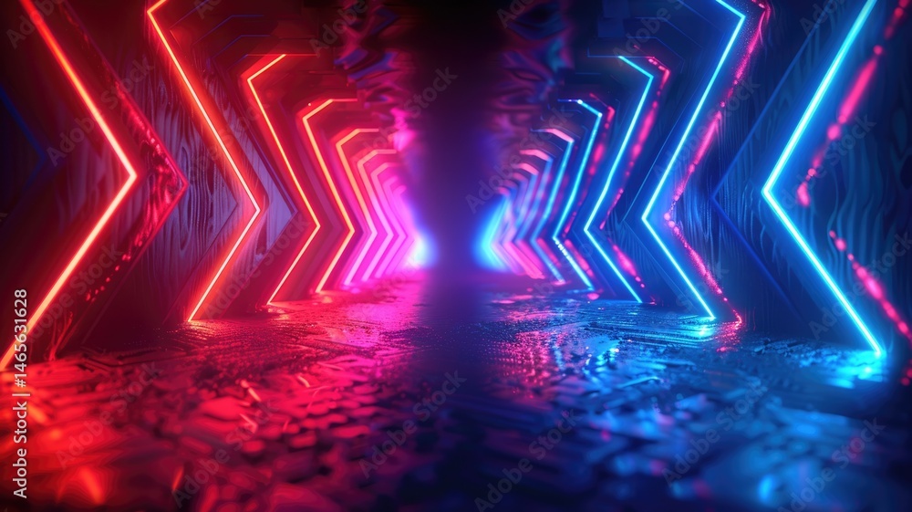 Poster picture of sparkling red ray and blue line light striking and scattered across a space background, c