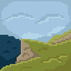 Isolated mountain landscape pixel illustration