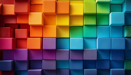 Fototapeta premium vivid cubes forming a textured wall in rainbow gradation abstract background