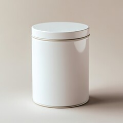 Minimalist white cylindrical container with smooth surface and sleek design on neutral background ideal for storage or home decor purposes