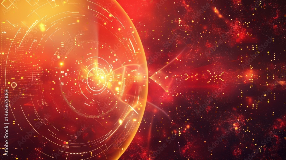 Poster futuristic digital art with glowing planet and grid. sci fi and space exploration theme. digital art