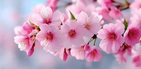 Obraz premium Beautiful Cherry Blossom Flowers Blooming in Springtime With Soft Pastel Background