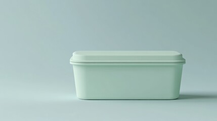 Minimalist mint green rectangular plastic container with smooth edges and lid on plain background suitable for food storage or organization