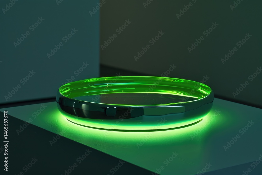 Poster green illuminated geometric steps with textured surface. futuristic abstract design for backgrounds 