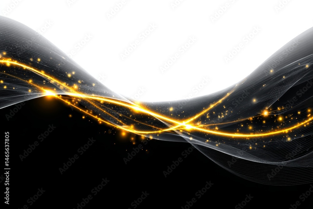 Aufkleber golden waves abstract background - abstract of flowing golden lines and sparkles on a black and whit