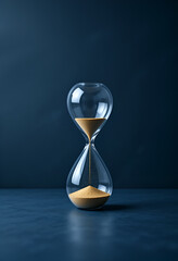 Hourglass with Golden Sand on Dark Blue Background