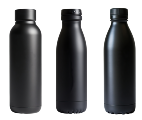 Matte black reusable water bottle with time markers