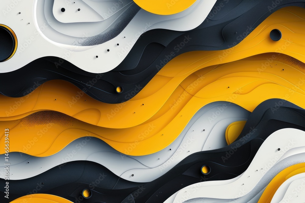 Aufkleber geometric abstract composition with yellow, black, and white shapes. background image of 3d renderin