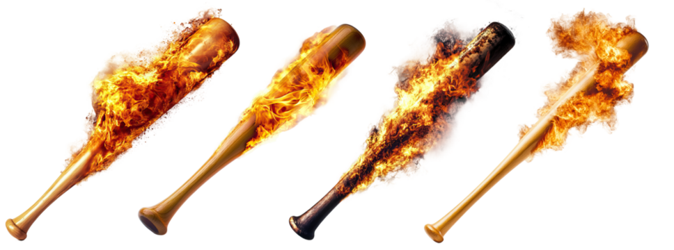 Baseball bat engulfed in flames, mid-swing