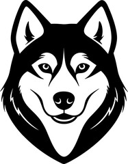 siberian huskie  head simple black silhouette, Black silhouette vector icon, silhouette illustration, Animal silhouette