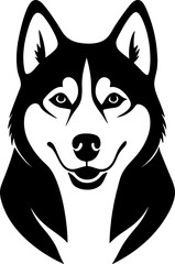 siberian huskie  head simple black silhouette, Black silhouette vector icon, silhouette illustration, Animal silhouette