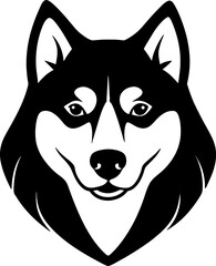 siberian huskie  head simple black silhouette, Black silhouette vector icon, silhouette illustration, Animal silhouette