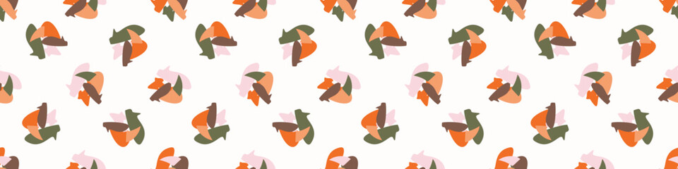 Simple whimsical modern floral abstract border shape seamless pattern. Trendy pastel color banner with hand drawn playful style for edging trim, wash tape and summer texture ribbon background.