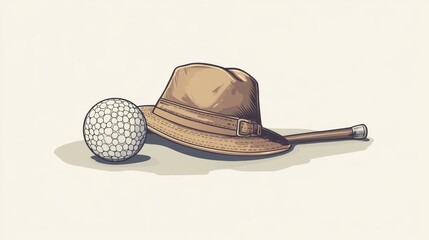 A modern emblem representing golf as a sport features crossed clubs, symbolizing a championship for golfers, alongside other elements like a cap, ball, and clubs, all tied together with a green