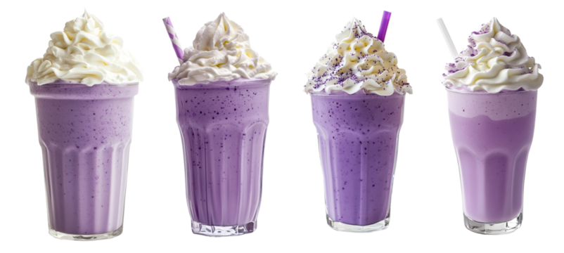 Purple milkshake with whipped cream