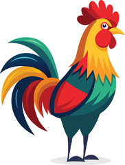 Colorful Rooster Vector Illustration on White Background.