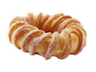 Delicious sugar coated pastry ring dessert isolated on transparent background