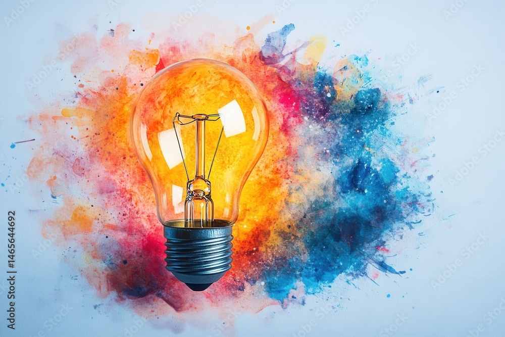 Poster colorful light bulb with vibrant splashes of paint showcasing creativity and innovation in artistic 