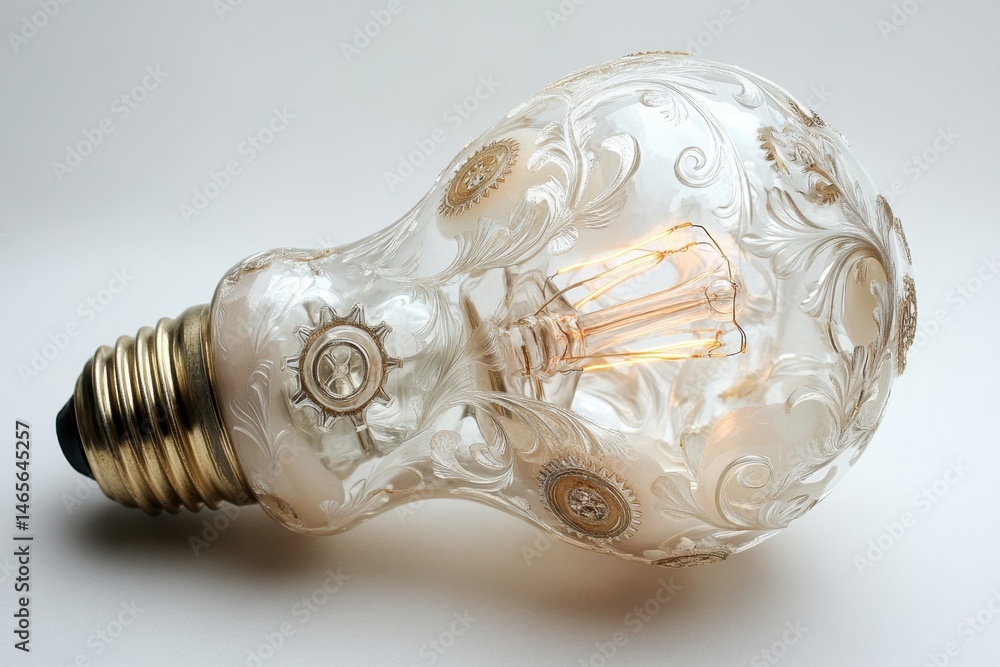 Aufkleber creative light bulb design featuring intricate golden gears, showcasing innovation and craftsmanship