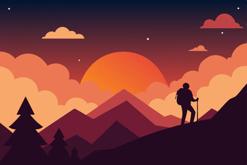 Fototapeta premium silhouette of a couple on a mountain