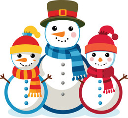 Cute Winter Snowman Family Clipart on White Background.