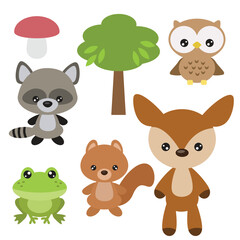 Cute baby forest animals collection vector cartoon illustration
