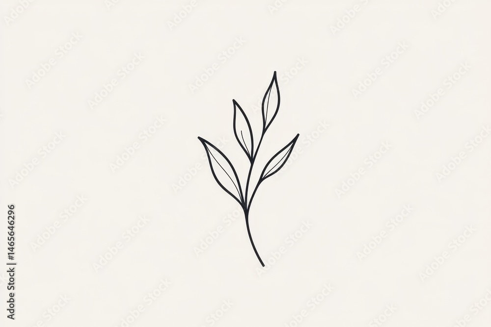 Poster simple line drawing of a delicate plant branch with leaves, showcasing minimalist art style in a neu